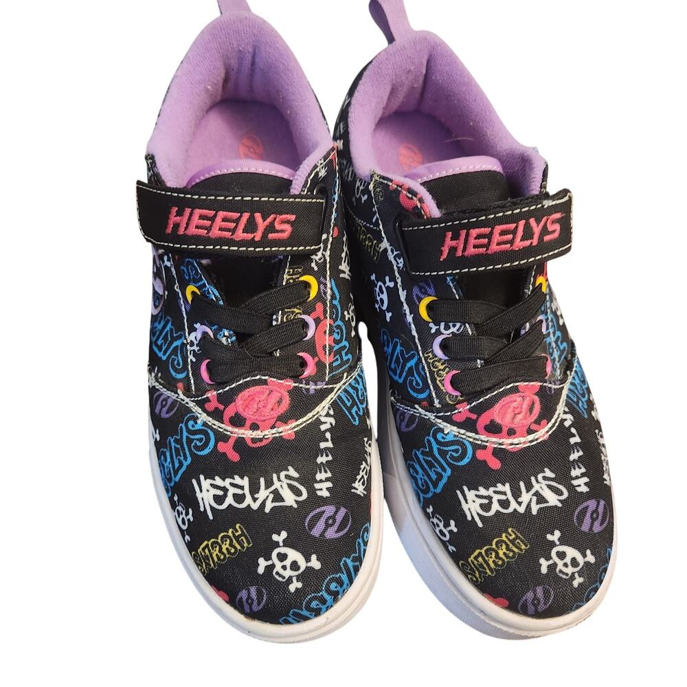 Heelys Pro 20 X2 Kids Skate Shoes Girls Youth Size 4 Graffiti Skull Black Purple